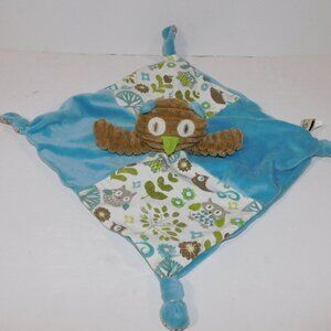 Maison Chic Owl Security Blanket Brown Blue Plush Rattle Baby lovey nunu Soother